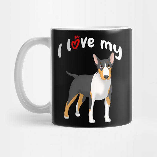 I Love My Black, Tan & White Bull Terrier Dog by millersye